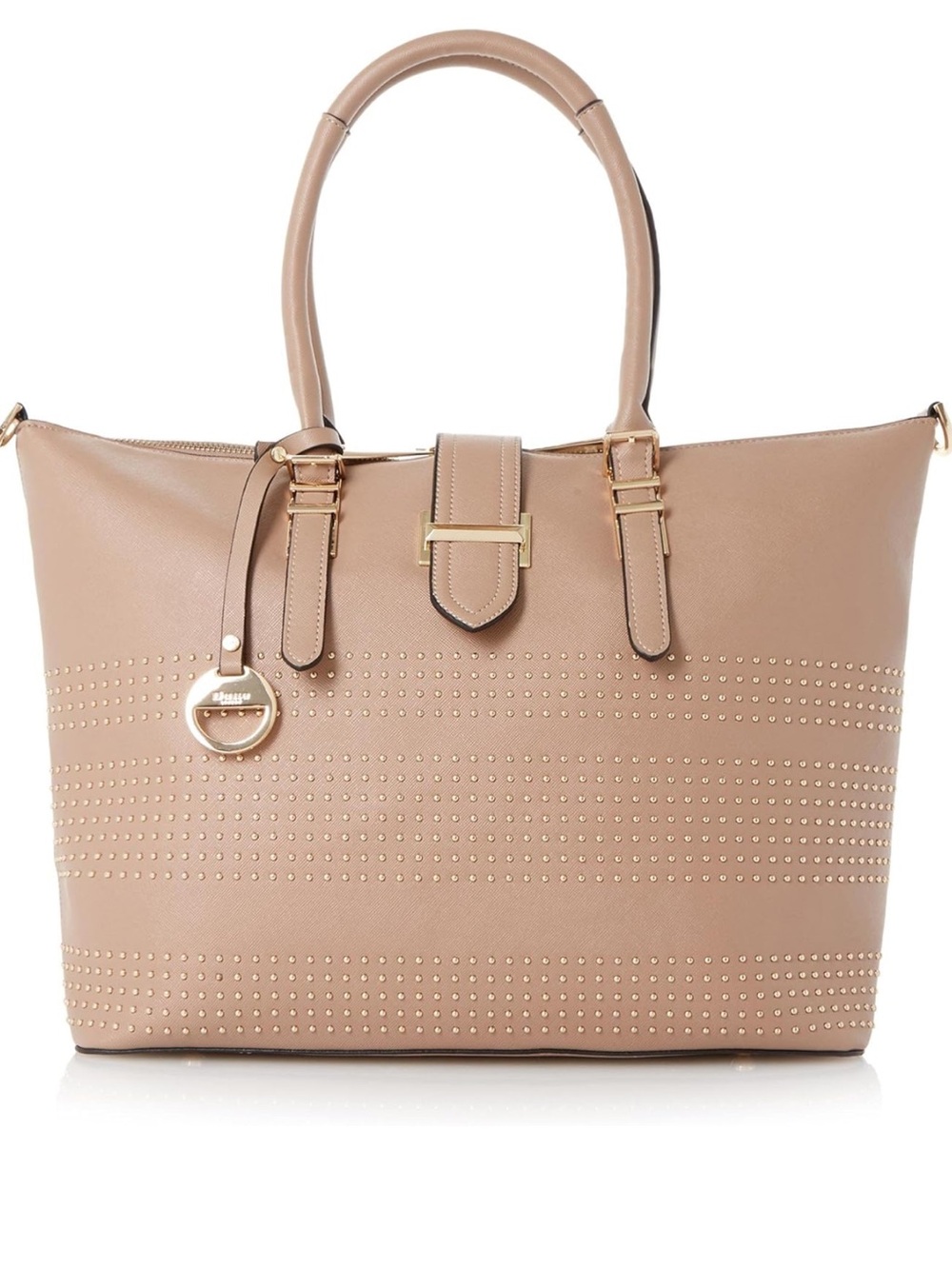Dune London Tan Beige Tote Gold Stud Front Panel With Crossbody Strap